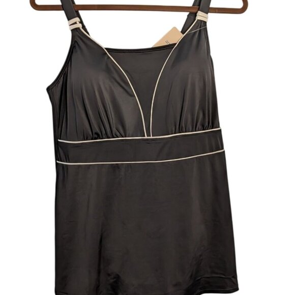 Womens Ravello Black Tankini Swim Top S Adjustable Straps Contrast Piping NWT - Picture 8 of 16